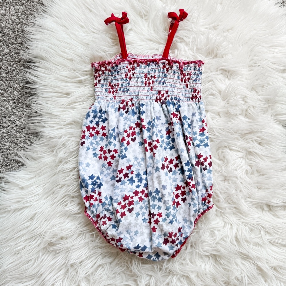 Burt’s Bees Baby | Red White and Blue Smocked Bubble Romper - Picture 3 of 6